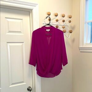 Babaton Silk Jewel Toned Wrap Blouse with Three-Quarter Sleeves - Pink - S